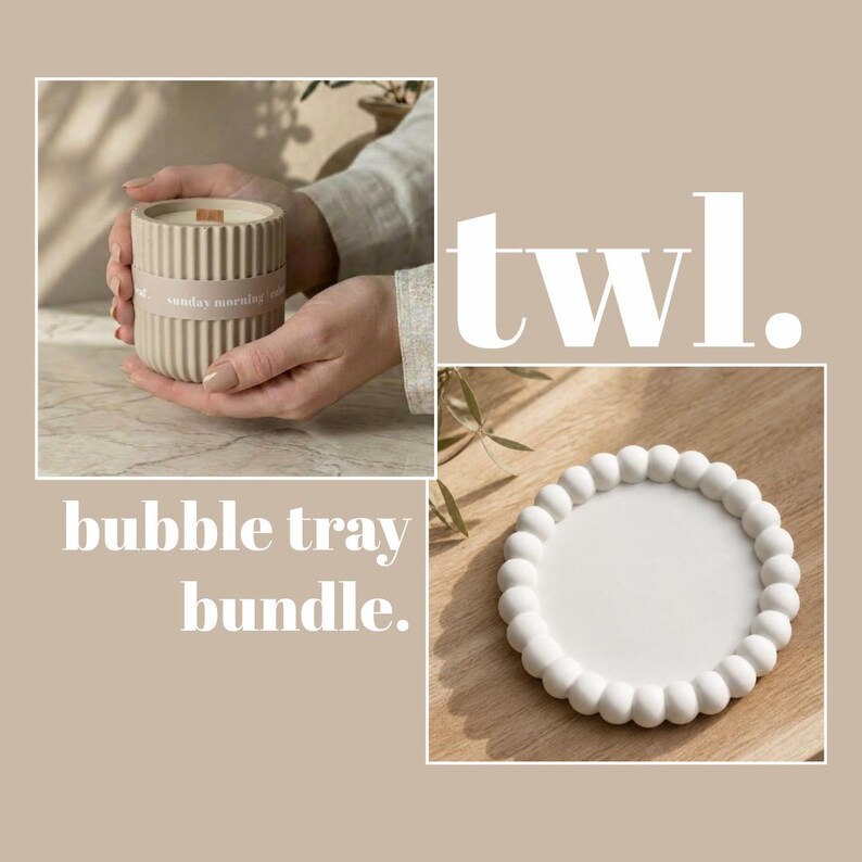 Sunday Morning Candle: Baby Powder & Chamomile Scented Soy Candle, Neutral Home Decor Candle + Bubble Tray