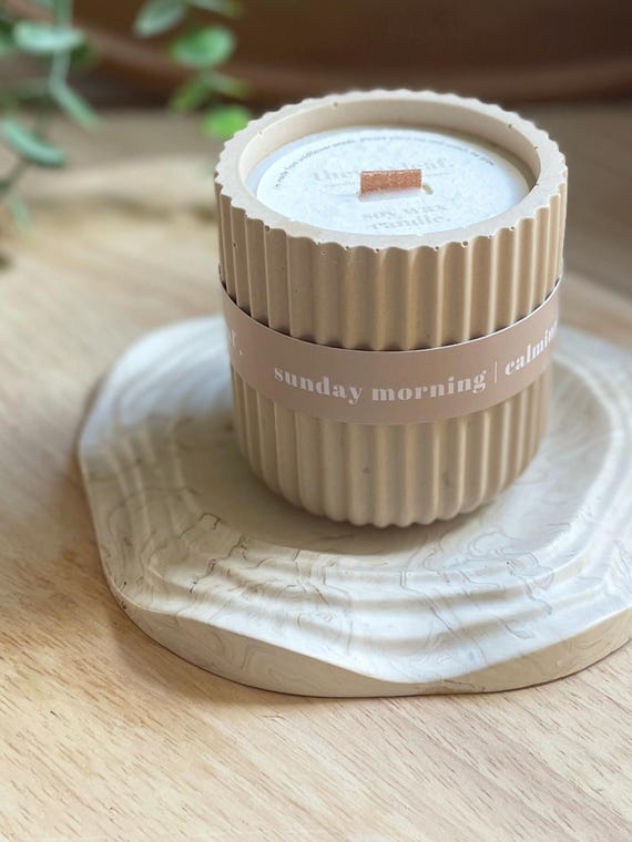 Sunday Morning Candle: Baby Powder & Chamomile Scented Soy Candle, Neutral Home Decor