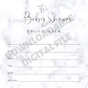 It&#39;s a Baby Shower! Marble invitation digital download