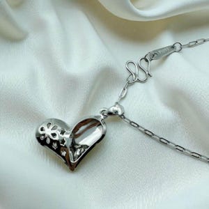 Solid Platinum necklace Pt950 paperclip chain 45cm, 17.8&quot;, platinum heart pendant for women daily wear