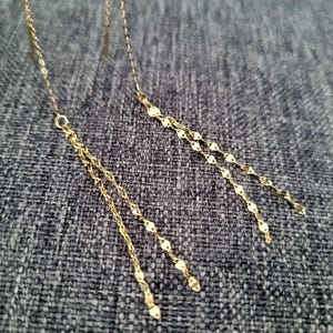 Massief gouden 18K lange kettingoorbel met glinsterende ketting / 9K massief gouden oorbel 6,3 inch / 16 cm lang voor dames