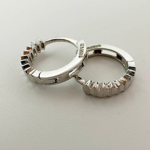 Real Solid Platinum Hoop Earrings, Pt950 Platinum with Lozenge patterns Cuts, with Clip Closure, Daily Wear for Women and Men
