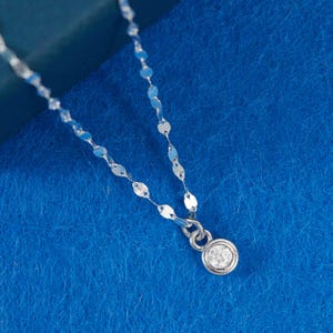 Solid platinum Pt950 small Pendant charm with Round-cut Moissanite Diamond / Solid platinum sparkle Chain for Women daily wear