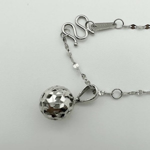 Solid platinum Polished Finish Diamond Facet Curved Ball Pendant , pt950 Solid platinum sparkle Chain for Women