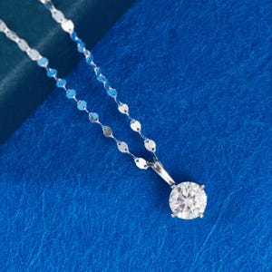Solid platinum Pt950 small Pendant charm with Four-prong Moissanite Diamond / Solid platinum sparkle Chain for Women daily wear