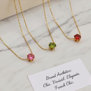 Collar ajustable con cadena fina con colgante circonita Engaste 6 garras verde rosa rojo oro 18K Waterproof tarnish-free