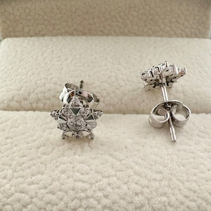 Solid platinum Pt950 star earrings studs, real Platinum earrings with zircon stones, platinum post and backs for daily wear