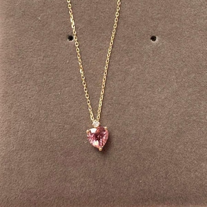 Real 14K solid gold heart pendant zircon charm, 9K solid gold fully dazzling charm with 9K solid gold chain