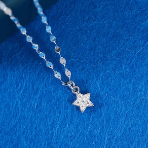 Solid platinum Pt950 small star Pendant charm with Moissanite Diamond / Solid platinum sparkle Chain for Women daily wear