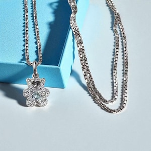 Solid platinum Pt950 small bear Pendant charm with Moissanite Diamond / Solid platinum exquisite dazzling pendant for Women daily wear