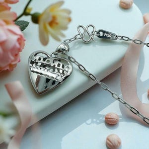Solid Platinum necklace Pt950 paperclip chain 45cm, 17.8&quot;, platinumlarge heart pendant for women daily wear