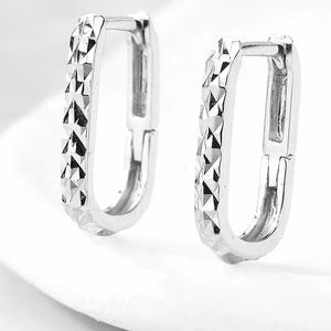 Solid platinum Pt950 Sparkle bling bling square hoops, real platinum hoops for men and women