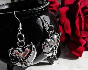 CHAINED UP | Gothic heart and chain earrings, heart earrings, gothic earrings, gothic jewellery