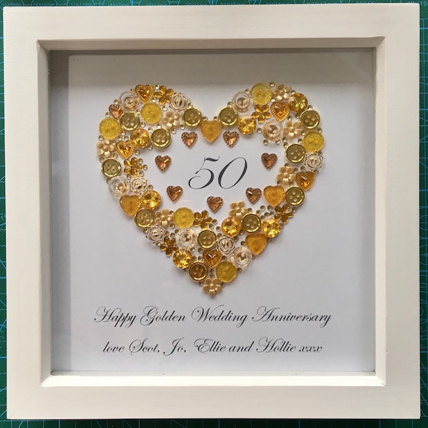 Personalised Button Heart Box frame picture Age Birthday Anniversary gift - 2 sizes available