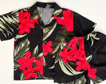 Boy's Cabana Set Hawaiian shirt and short in Red Black Floral, Toddler Boy's Aloha Set, Aloha Shirt and Short Set, Hawaiian Shirt & Shorts