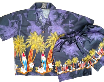 Boy's Cabana Hawaiian Shirt Short Set in Surfboard Navy, Toddler Boy's Aloha Set, Aloha Shirt and Short Set, Boy Aloha