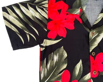 Men’s Aloha Hawaiian Shirt in Red Black Floral