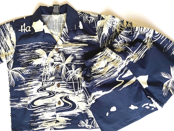 Boy's Cabana Hawaiian Shirt and Short Set in Vintage Hawaiian Map Navy, Toddler Boy's Aloha Set, Aloha Shirt and Short Set, Boy Aloha