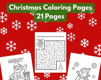 Christmas Coloring | Kids Coloring Pages | 21 Christmas Coloring Pages | Holiday Coloring | Snowman | Santa | Penguin| Candy Canes