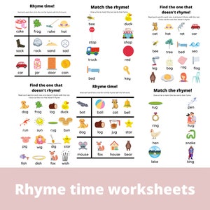 Rhyming worksheets, preschool, PreK - Kindergarten, 1st grade, homeschool learning resource, instant download, printable, digital file rhyme
