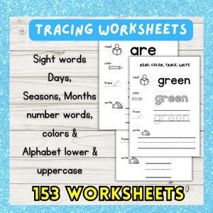Primary Tracing Sight words, numbers, seasons, days, months worksheets for homeschool k-2