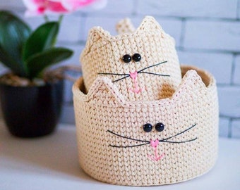 Crochet Decorative Basket Cat Ears Shape Hand Made In Usa Etsy