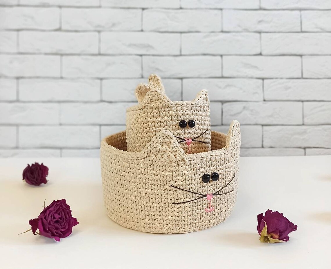 Small crochet basket for cat toys Cat basket Knit small Etsy