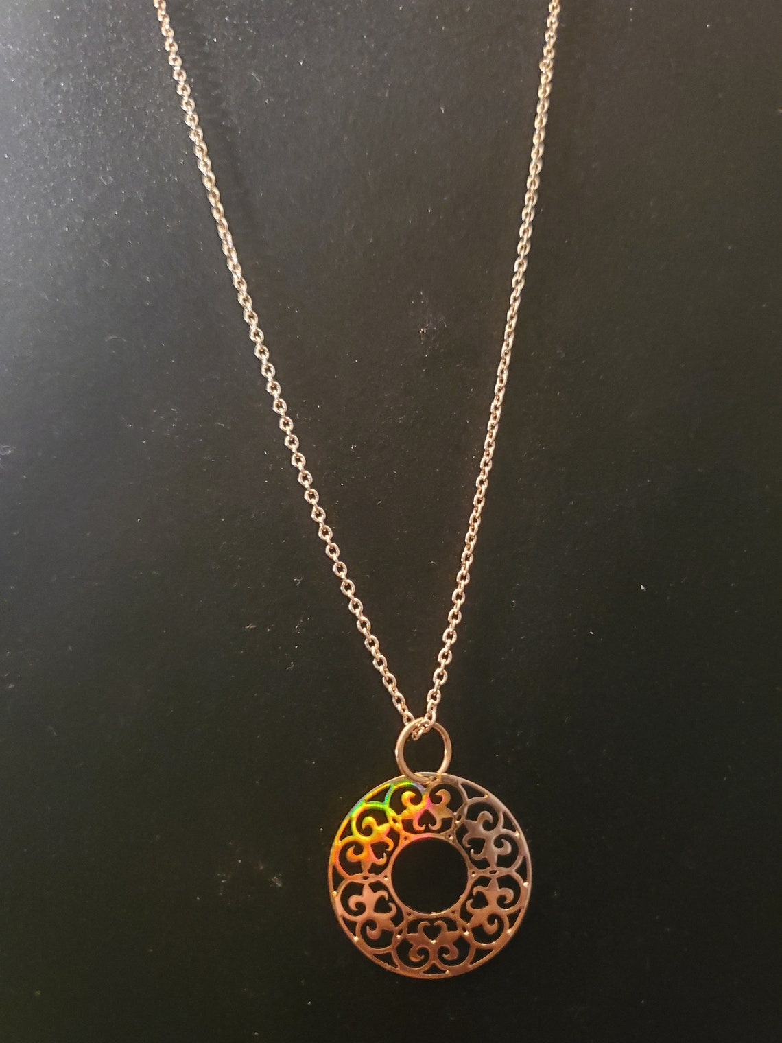 Rose Gold Circle Pendant Necklace Etsy