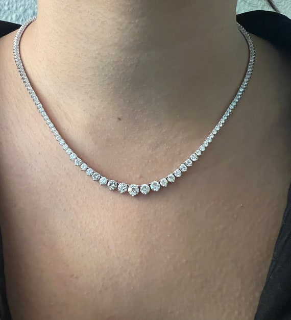 7.00ct Round Brilliant Cut Diamond Tennis Necklace in 18k White Gold i –  Mark Broumand