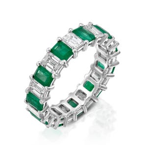 6.03 Carat Colombian Emerald cut Emerald & Natural Diamond Band.