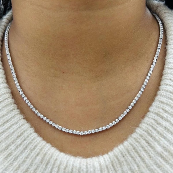 14K Gold Natural 3 Carat Diamond Tennis Necklace