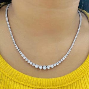 12ct Natural Graduated Tennis Necklace set in 14K White Gold 18”  G-H VS SI