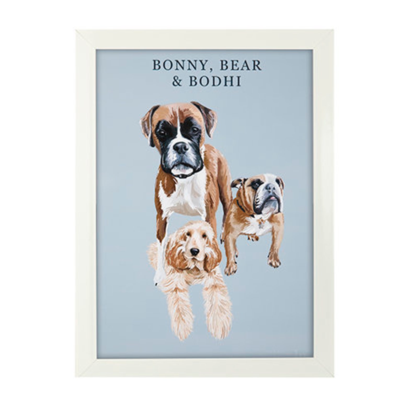 Framed Personalised Pet Portraits White Frame Etsy
