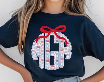 Patriotic Monogram Shirt | Red White Blue Bow Tee | July 4th Outfit
