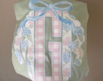 Hydrangea Bow Monogram Shirt, Preppy Floral Initial Tee, Mommy and Me