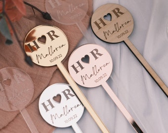Personalized Wedding Drink Stirrers: Custom Name Cocktail Toppers