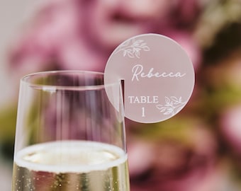 Floral Acrylic Wedding Place Cards for Wine Glass, Table Number