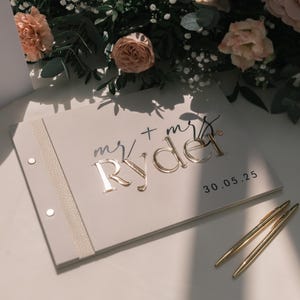 Personalised Acrylic Wedding Guest Book A4, Photo Polaroid Guestbook with Gold & White Wedding Signage Decor, Card box available to add