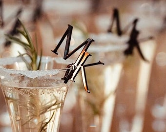 Wedding Drinks Cocktail Toppers Wedding Bar ideas Wedding Drink Stirrer Glass Initials Wedding Glass Marker Cocktail Stirrer Drink Tag