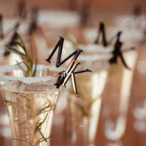 Wedding Drinks Cocktail Toppers Wedding Bar ideas Wedding Drink Stirrer Glass Initials Wedding Glass Marker Cocktail Stirrer Drink Tag