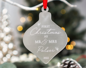 Adorno navideño personalizado para la primera Navidad de casados, regalo para el Sr. y la Sra.