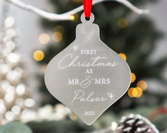 Personalised First Christmas Married Christmas Decoration as Mr and Mrs Ornament Mr and Mrs Gift for Newlyweds Wooden Acrylic