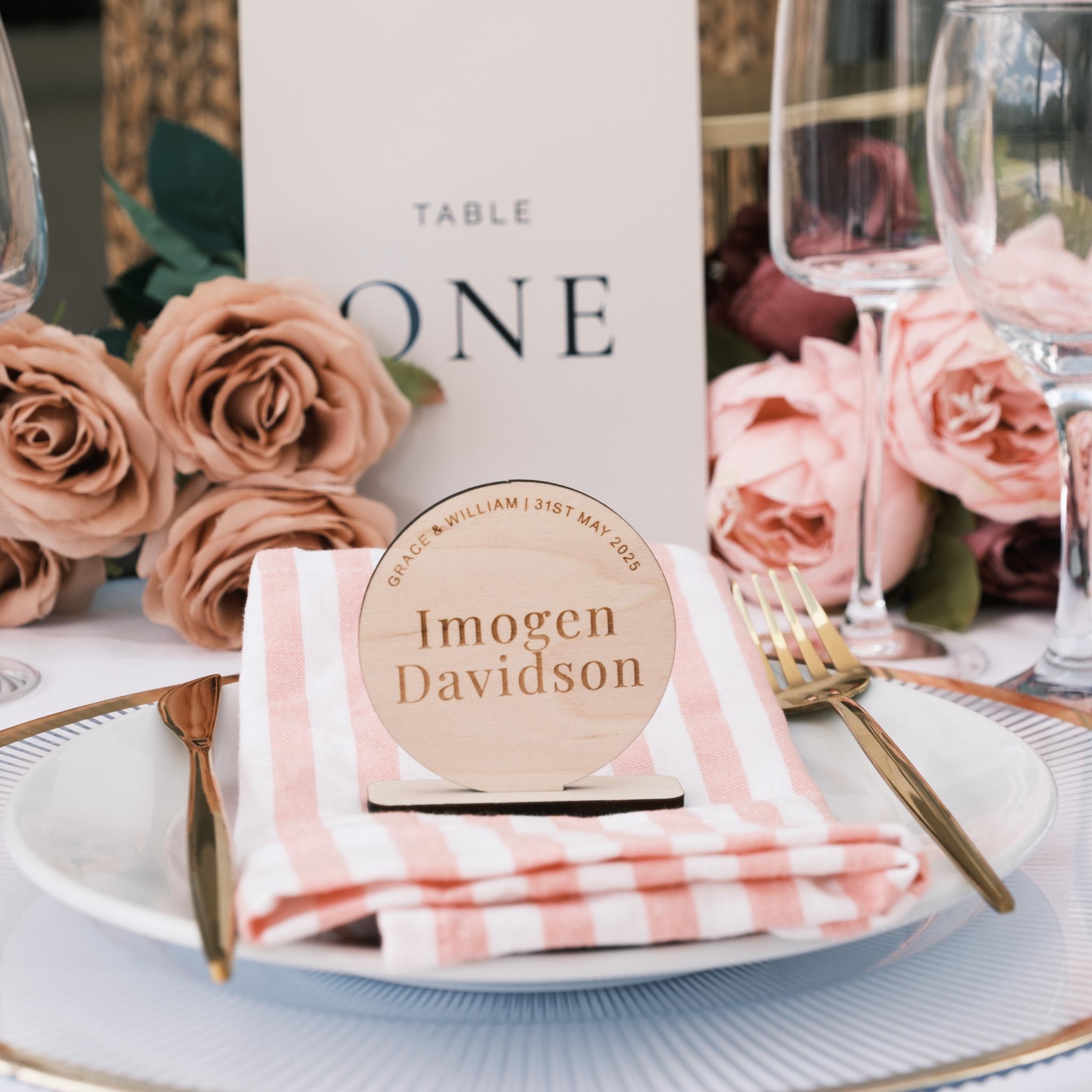 Personalised Name Tags With Stands, Circle Custom Table Setting Place ...