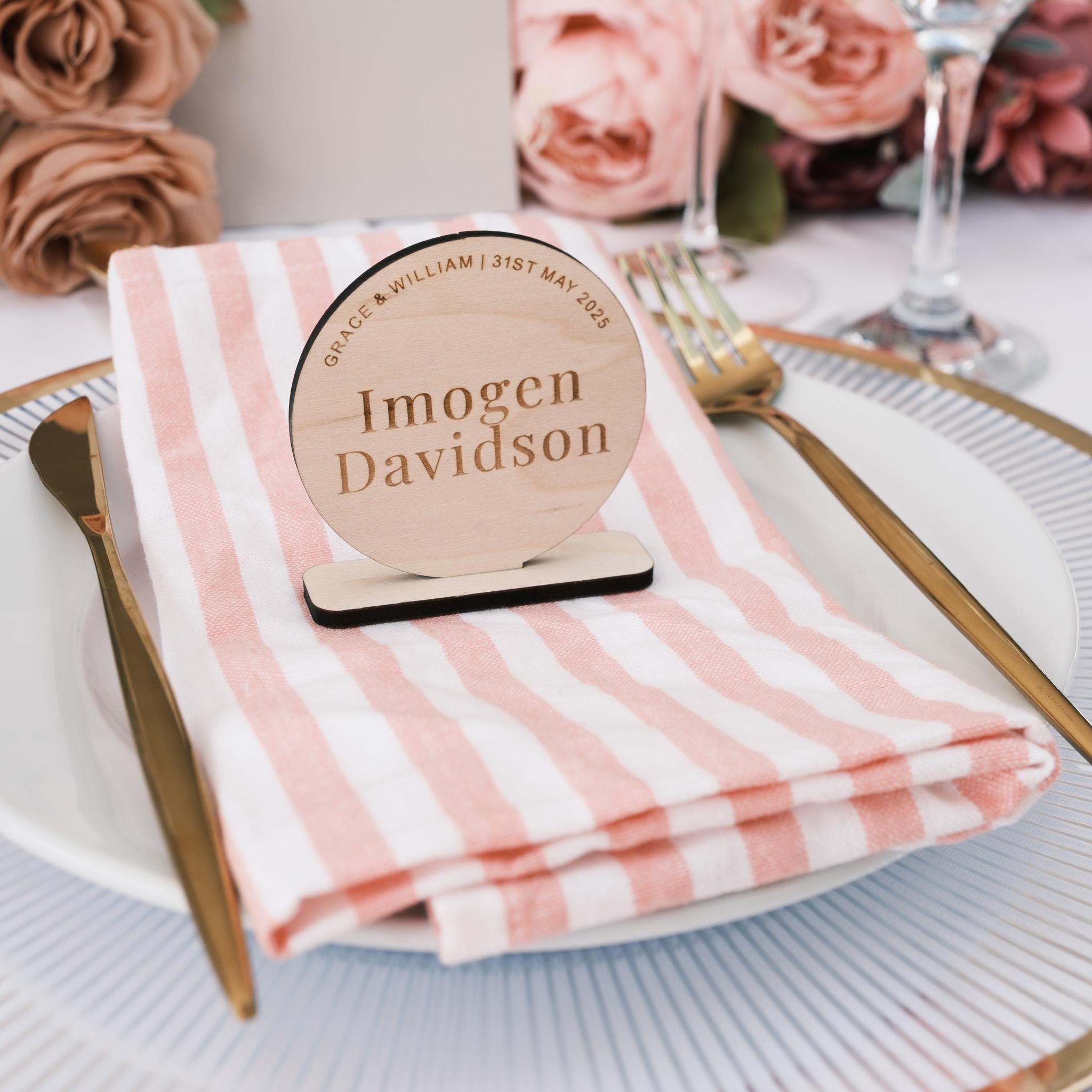 Table Name Tags Examples Personalised Name Tags With Stands, Circle Custom Table Setting Place ...