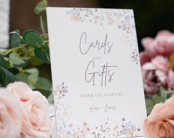 Floral Wedding Cards and Gifts Sign Wedding Thank You Sign, Wild Flower Wedding Signage, Rustic Wedding Table Signs, Wedding Signs Set