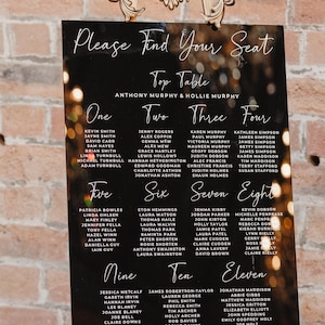 Wedding Seating Plan, Acrylic Monochrome Modern Script, Seating Chart for Wedding Reception Wedding signage, Table Plan More colours