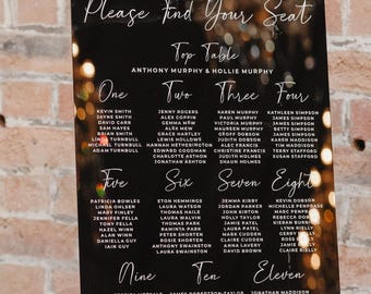 Wedding Seating Plan, Acrylic Monochrome Modern Script, Seating Chart for Wedding Reception Wedding signage, Table Plan More colours