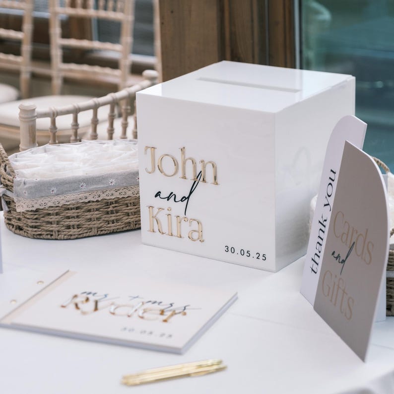 Personalised Acrylic Wedding Card Box With Names, Custom Cards & Well ...