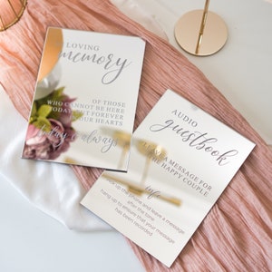 Letrero de audio para libro de visitas de boda con soportes, letrero para libro de visitas, letrero para tarjetas y regalos, letrero para ceremonia de boda desconectada en memoria amorosa