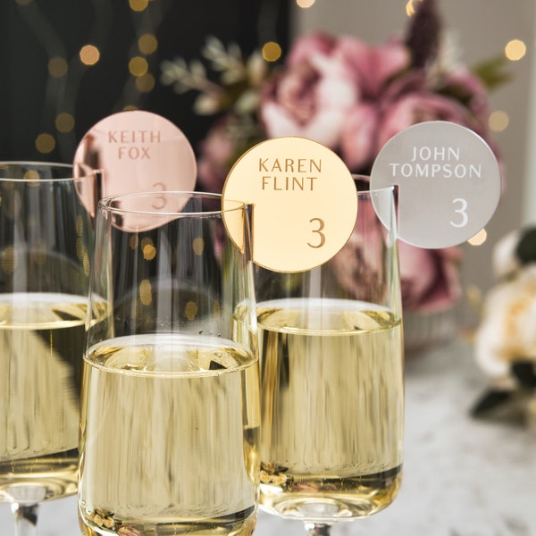 Champagne Escort Cards Wedding Name Card Table Plan Seating Chart Ideas Cocktail Topper Champagne Name Place Setting Glass Marker Wine Charm